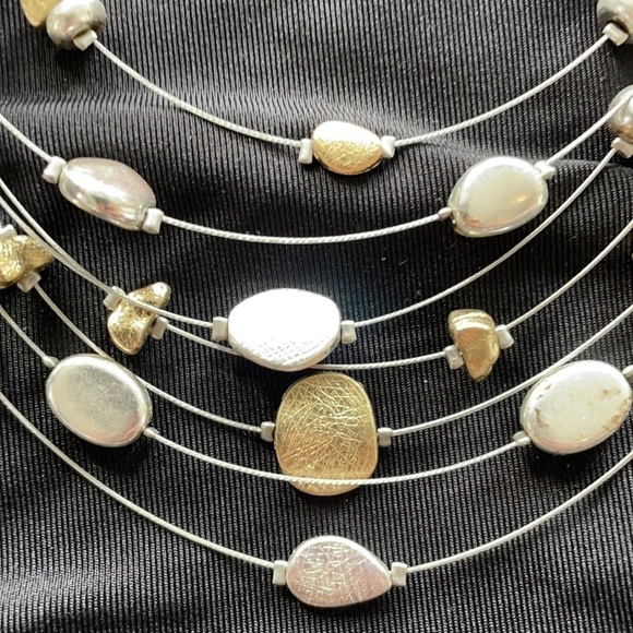 Lia Sophia “skipping stones” two toned layered 7 strand silver/ gold choker GUC - Picture 6 of 7
